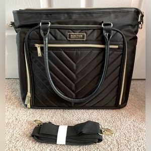 Kenneth Cole Black Quilted Chevron Laptop Travel Work Tote Bag